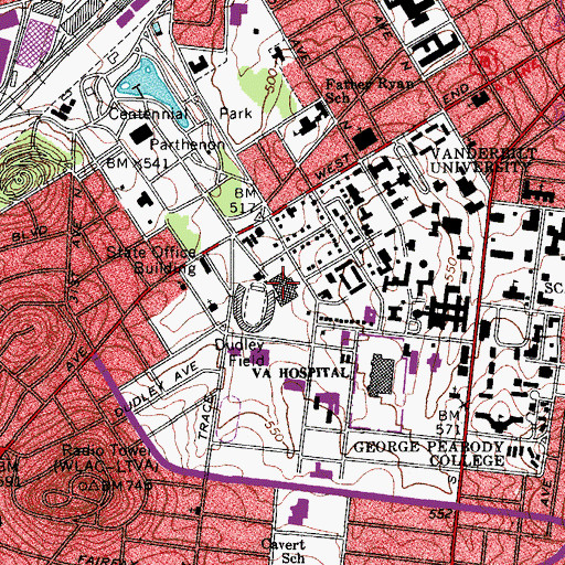 Topographic Map of Memorial Gymnasium, TN