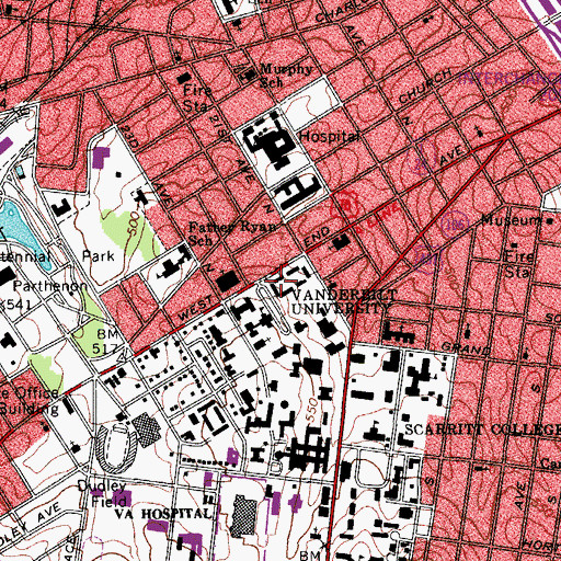 Topographic Map of Mims Hall, TN