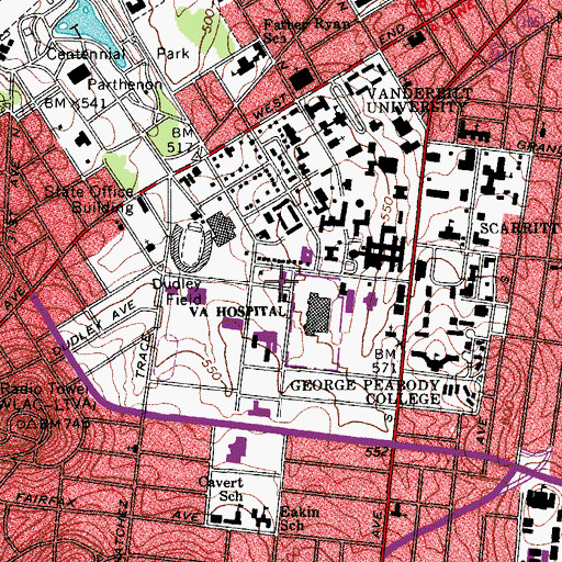 Topographic Map of Olin Hall, TN