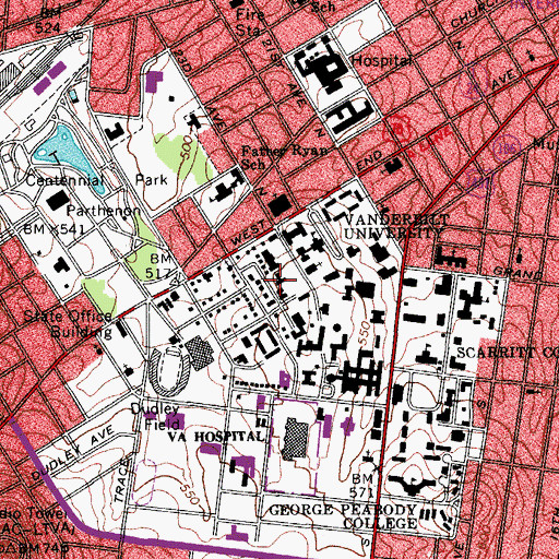 Topographic Map of Tolman Hall, TN