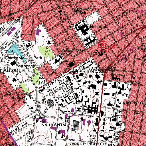 Topographic Map of Vanderbilt Hall, TN