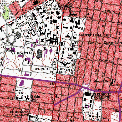 Topographic Map of West Hall, TN