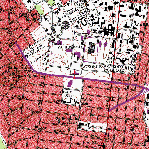 Topographic Map of Blair School of Music, TN