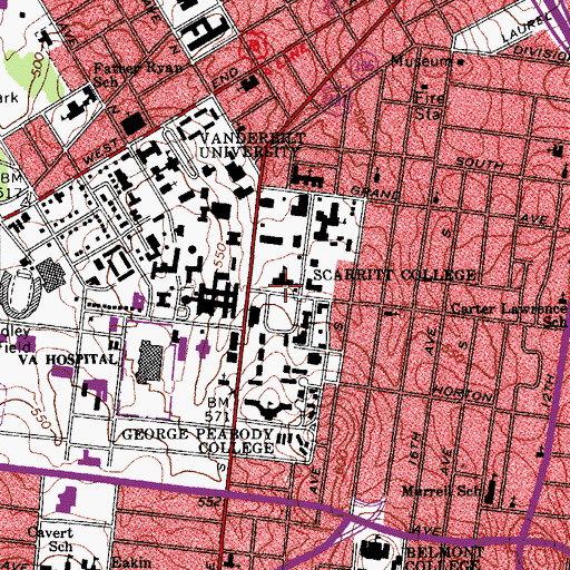 Topographic Map of University School, TN