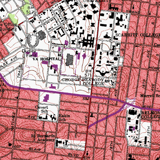 Topographic Map of Monroe Carell Junior Childrens Hospital at Vanderbilt, TN