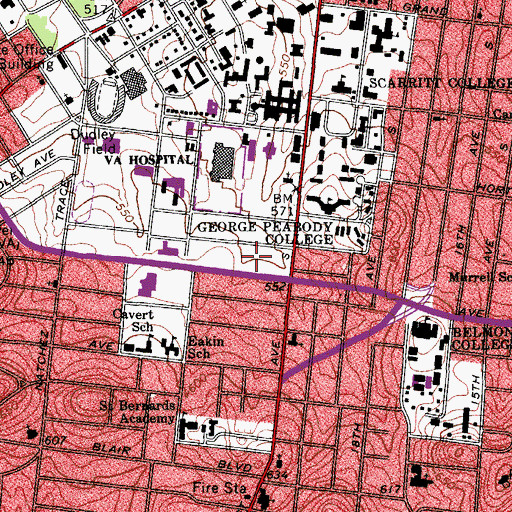 Topographic Map of Vanderbilt Stallworth Rehabilitation Hospital, TN