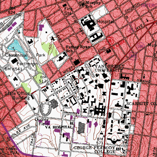 Topographic Map of Alumni Lawn, TN
