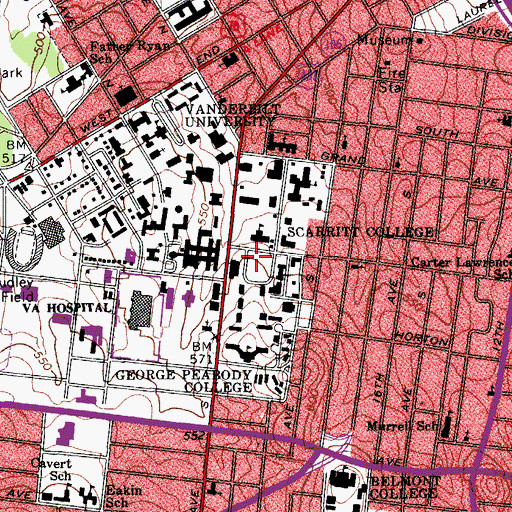 Topographic Map of Magnolia Lawn, TN