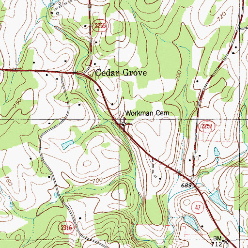 Topographic Map of Cedar Grove Baptist Church, NC