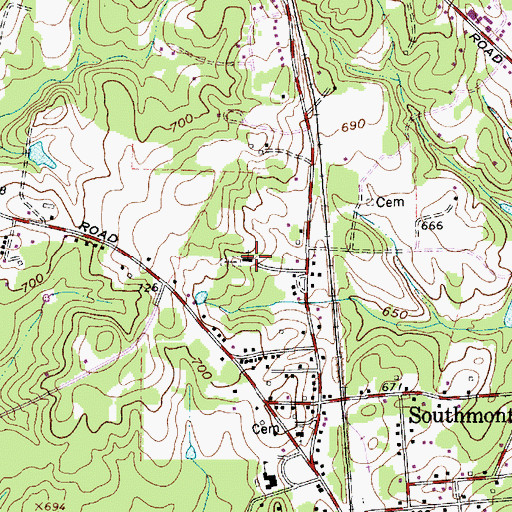 Topographic Map of Southmont First Baptist Church, NC