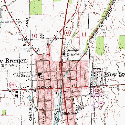 Topographic Map of New Bremen Municipal Center, OH