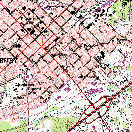 Topographic Map of Salisbury Fire Department Station 1, NC