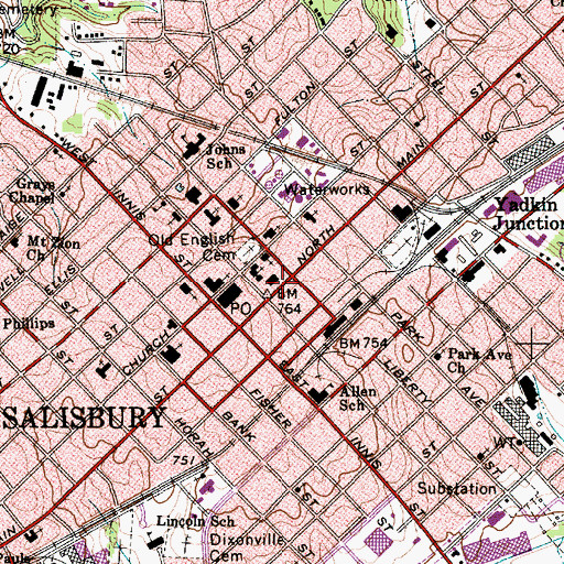 Topographic Map of Rowan County Courthouse, NC