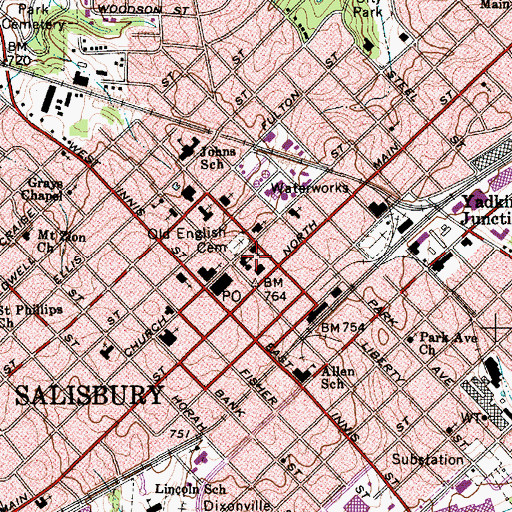 Topographic Map of Rowan County Jail, NC