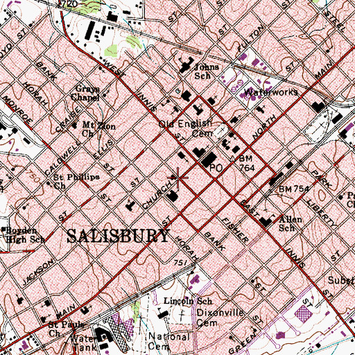 Topographic Map of Rowan Public Library, NC