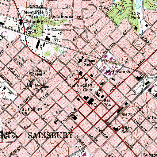 Topographic Map of Church of the Sacred Heart, NC