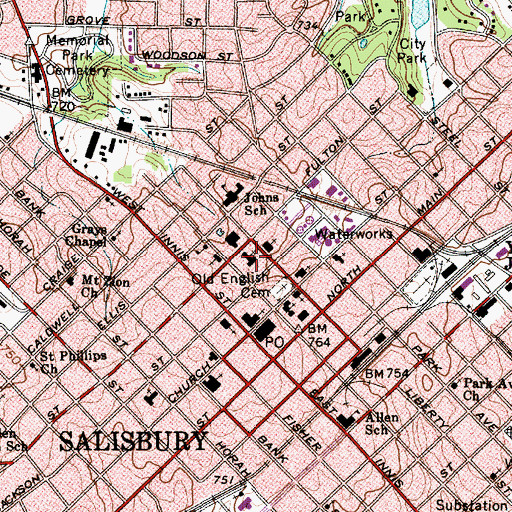 Topographic Map of First Baptist Church, NC