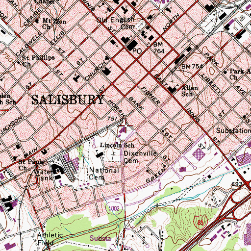 Topographic Map of First Calvary Baptist Church, NC