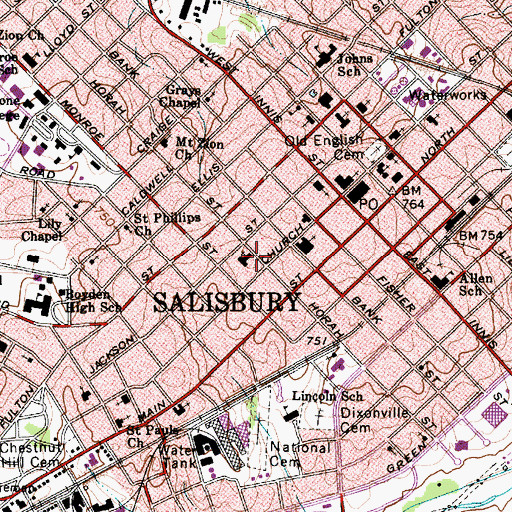 Topographic Map of First United Church of Christ, NC