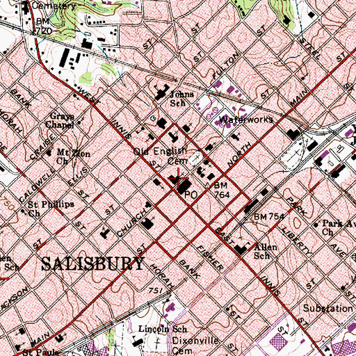 Topographic Map of Saint Johns Lutheran Church, NC