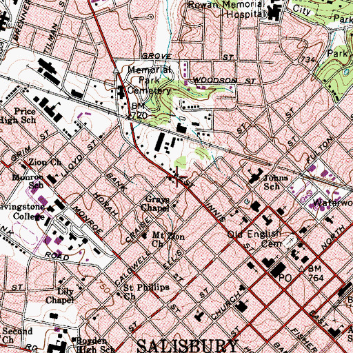 Topographic Map of Saint Johns Lutheran Church, NC