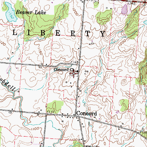 Topographic Map of Concord Cemetery, OH