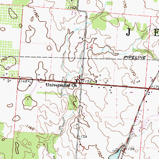 Topographic Map of Jersey Universalist Cemetery, OH