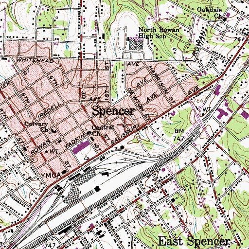 Topographic Map of Spencer Presbyterian Church, NC