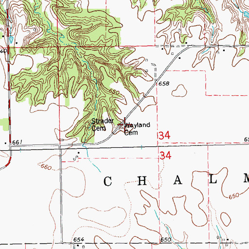 Topographic Map of Riden Cemetery, IL