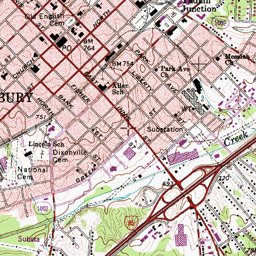Topographic Map of Salisbury Post Office, NC