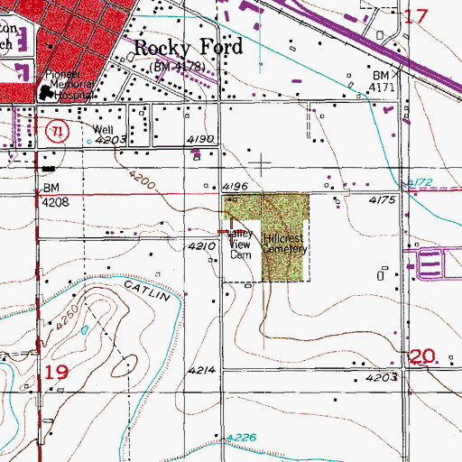 Topographic Map of Valley View Cemetery, CO