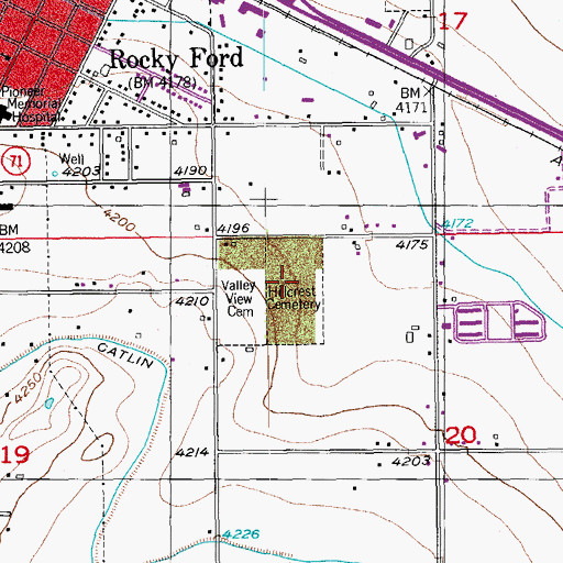 Topographic Map of Hillcrest Cemetery, CO