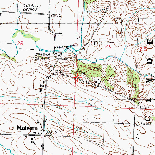 Topographic Map of Malvern Cemetery, IL