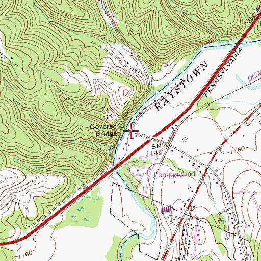 Topographic Map of Herline Covered Bridge, PA