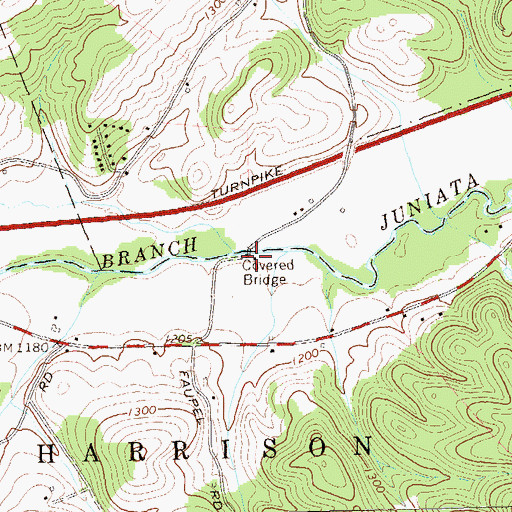Topographic Map of Turner's Covered Bridge, PA