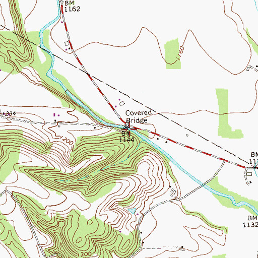Topographic Map of Bowser Covered Bridge, PA