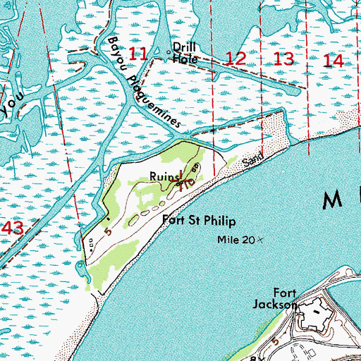 Topographic Map of Battery Forse (historical), LA