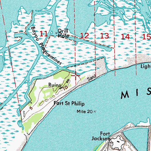 Topographic Map of Battery Merrill (historical), LA