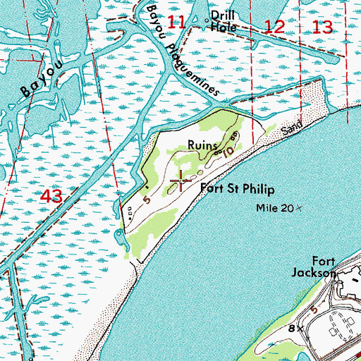Topographic Map of Battery Ridgely (historical), LA