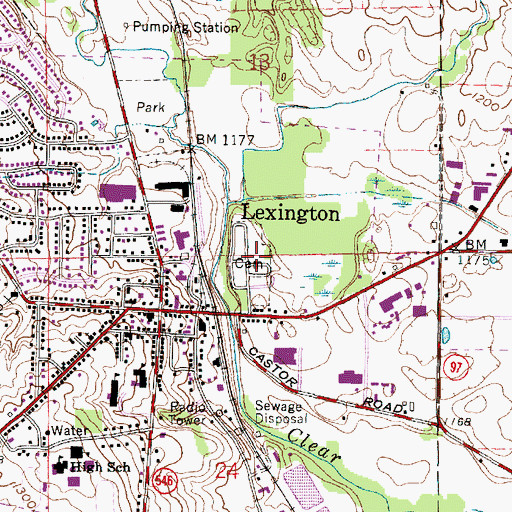 Topographic Map of Lexington Cemetery, OH