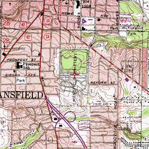 Topographic Map of Mansfield City Cemetery, OH