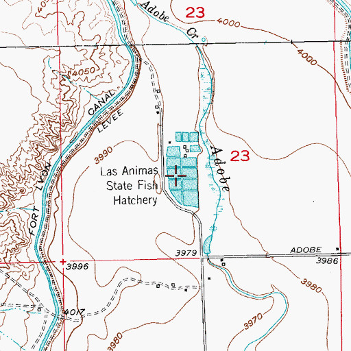 Topographic Map of Las Animas State Fish Hatchery, CO