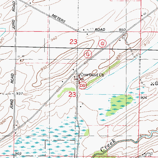 Topographic Map of Courtland Methodist Episcopal Cemetery, WI