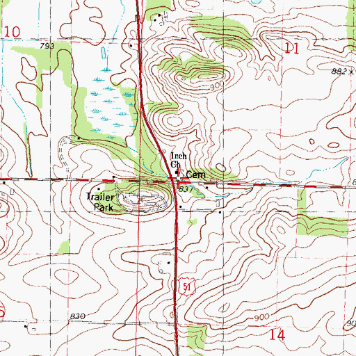 Topographic Map of Inch Cemetery, WI