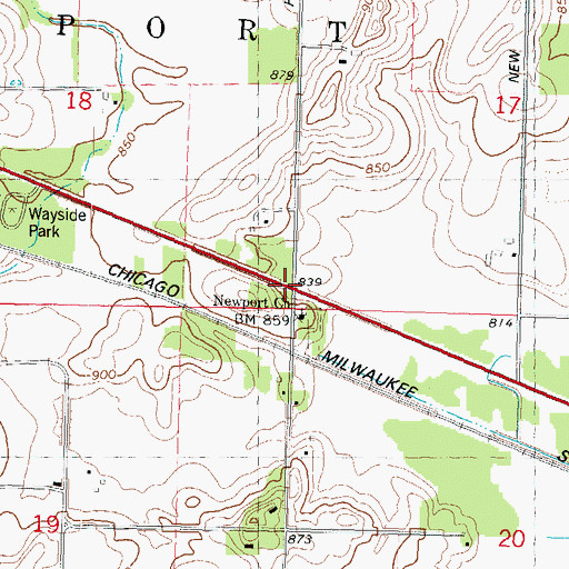 Topographic Map of Moe Settlement (historical), WI