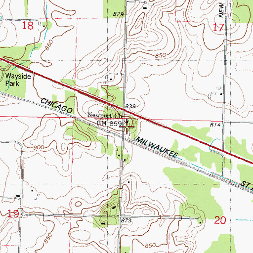 Topographic Map of Newport Lutheran Cemetery, WI