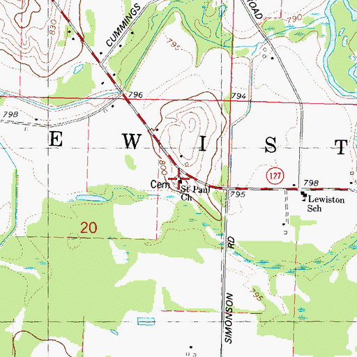 Topographic Map of Saint Paul Lutheran Cemetery, WI