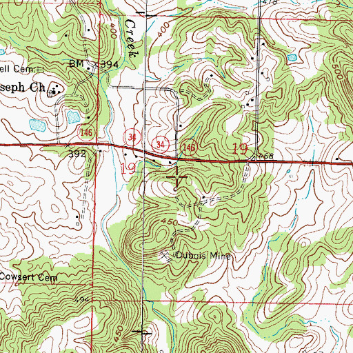 Topographic Map of Indiana Mines, IL