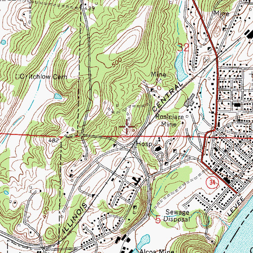 Topographic Map of Last Chance Shaft Blue Diggings Mine, IL