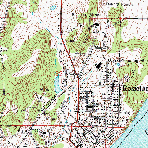 Topographic Map of New Ghelia Shaft Rosiclare Mine, IL